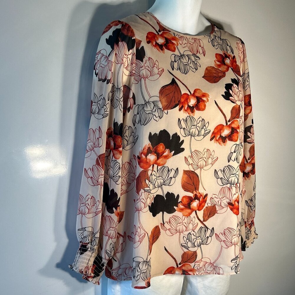 Ava & Viv SZ 16 Flowy Floral Long Sleeve Top Feminine Artsy Modern Office Dress